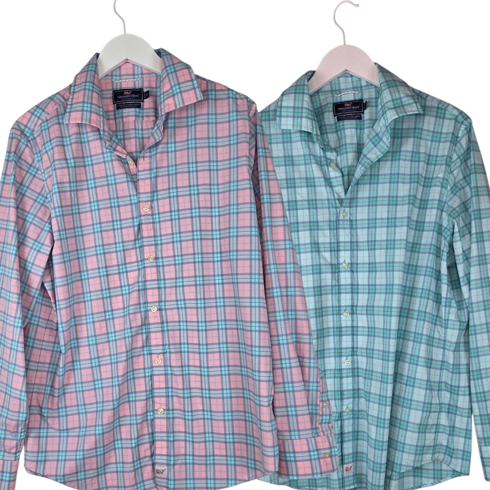 Set Of‎ 2 Vineyard Vines Performance  Slim Fit Cooper Button Down Shirts L